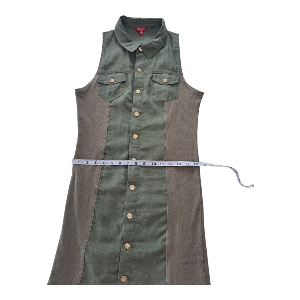 GUESS linen khaki sleeveless mini dress snap closure tunic - Picture 9 of 13